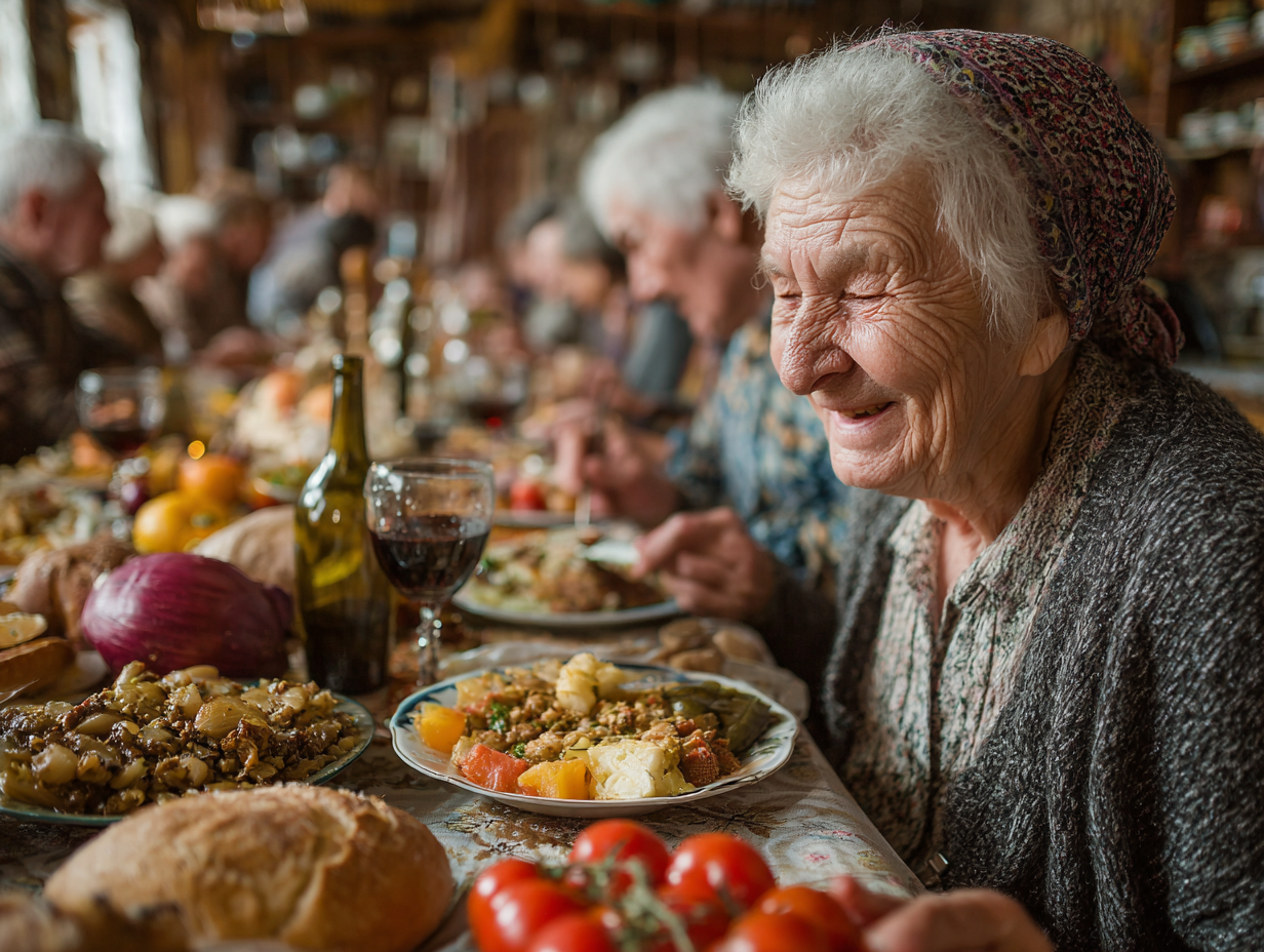 Група активних людей старшого віку насолоджується здоровим харчуванням